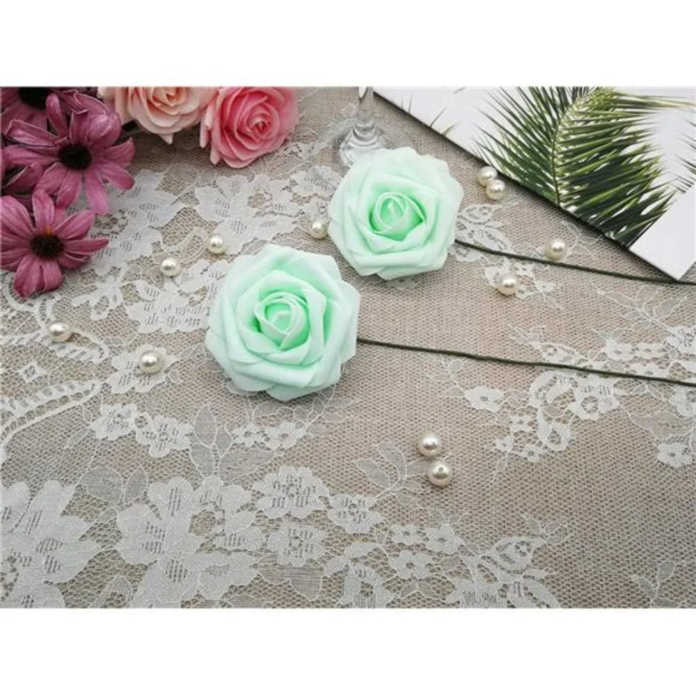 Artificial Flowers 50PCS Real Looking Mint Green Fake Roses with Stem